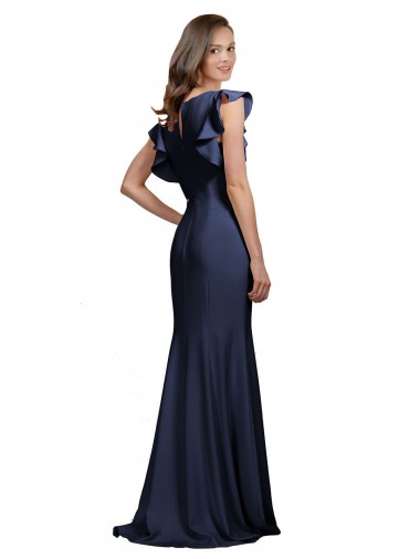 Sleeveless Crepe Bridesmaid Dress / Prom Dress with Cascading Ruffle and Keyhole Back Canada
