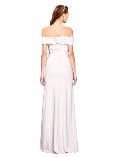 Criss Cross Off the Shoulder Formal Crepe Bridesmaid Dress / Prom Dress with Side Slit Canada