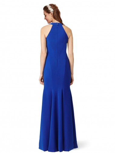Halter V-Neck Long A-Line Formal Crepe Bridesmaid Dress / Prom Dress Canada