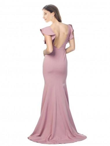 Flutter Sleeves Low V-Back High Round Neck Formal Crepe Bridesmaid Dress / Prom Dress Canada