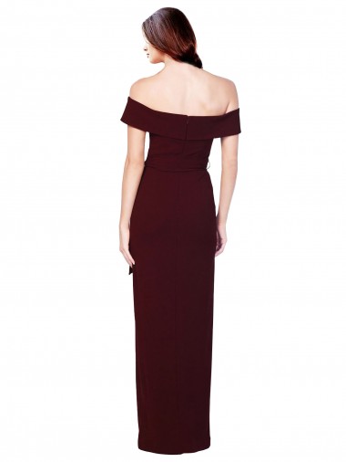 Off the Shoulder Long Formal Crepe Bridesmaid Dress / Prom Dress with Waist Tie Canada
