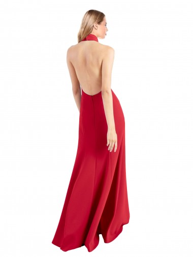 Sleek Fit and Flare High Neck Halter Stretch Formal Crepe Bridesmaid Dress / Prom Dress with Open Back Canada