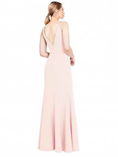 Slim A-Line V-Neck Long Stretch Formal Crepe Bridesmaid Dress / Prom Dress with V-Back Canada