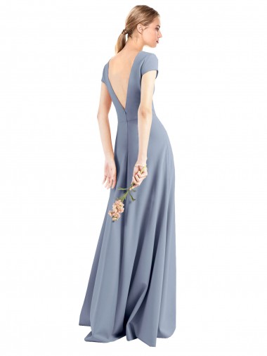 Plunging V-Neck Cap Sleeves Stretch Crepe Bridesmaid Dress / Prom Dress with Front Slit Canada