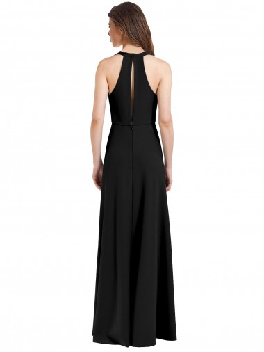 Sleek Halter V-Neck Long A-Line Stretch Formal Crepe Bridesmaid Dress / Prom Dress with Front Slit Canada