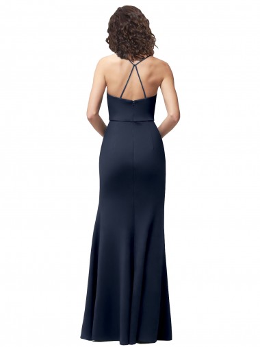 Sweetheart Fit and Flare Stretch Formal Crepe Bridesmaid Dress / Prom Dress with Side Slit and Strappy Back Canada