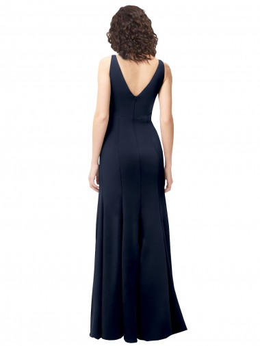 Classic V-Neck Long Stretch Formal Crepe Bridesmaid Dress / Prom Dress with V-Back Canada
