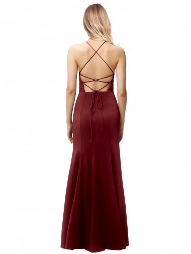 Fit and Flare Halter Neckline Stretch Formal Crepe Bridesmaid Dress / Prom Dress with Strappy Back Canada