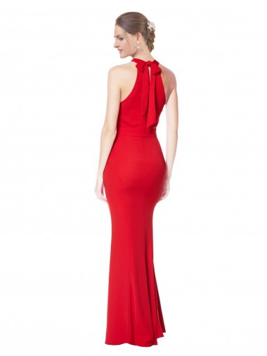 Halter Neck Keyhole Back Sleeveless Formal Crepe Maxi Bridesmaid Dress / Prom Dress Canada