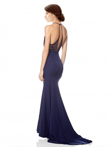 High Neck Fishtail Formal Crepe Bridesmaid Dress / Prom Dress with Open Back Detail Canada