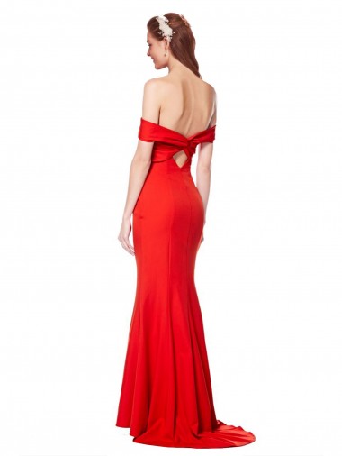 Cross Front and Back Bardot Sleeveless Formal Crepe Maxi Bridesmaid Dress / Prom Dress Canada