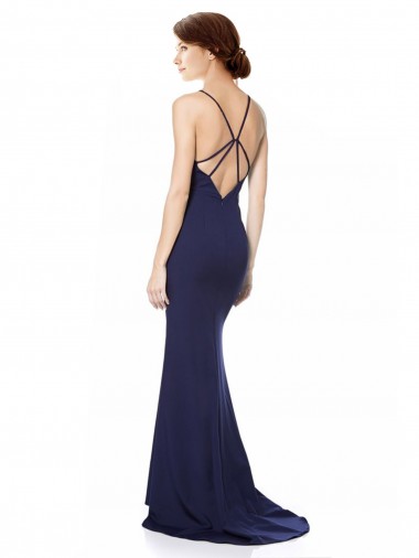 Fishtail High Neck Maxi Formal Crepe Bridesmiad Dress with Strappy Back Detail Canada