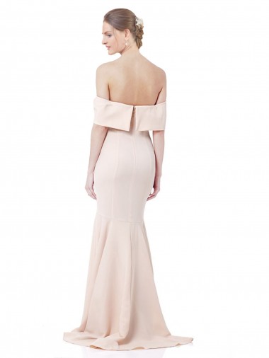 Mermaid Bardot Maxi Formal Crepe Bridesmiad Dress with Fishtail Train Canada