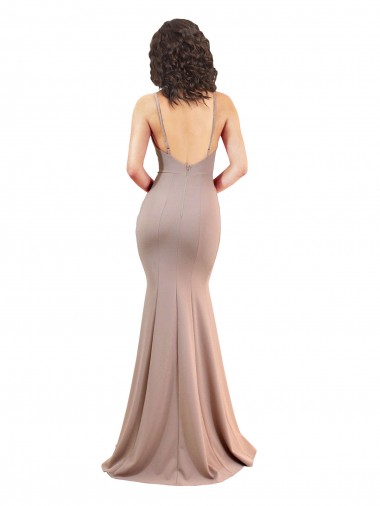 Fishtail Shape V-Neck Formal Crepe Bridesmaid Dress / Prom Dress with Slit Canada