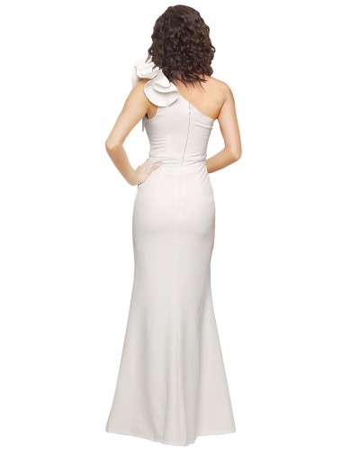 One Shoulder Long Full Length Formal Crepe Bridesmaid Dress / Prom Dress with Ruffles and Side Split Canada