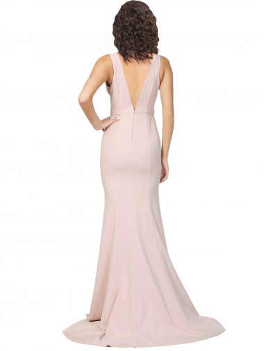 Deep Plunging V-Neckline Full Length Formal Crepe Bridesmaid Dress / Prom Dress with Deep V-Backline Canada