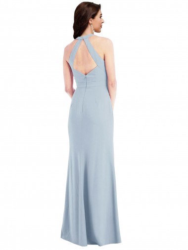 Open Back Halter Maxi Formal Crepe Bridesmaid Dress / Prom Dress with Draped Bow Canada