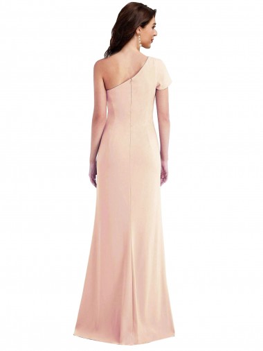 One Shoulder Cap Sleeves Trumpet Formal Crepe Bridesmaid Dress / Prom Dress with Front Slit Canada