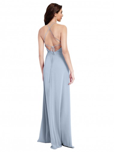 Fit and Flare High Neck Formal Crepe Bridesmaid Dress / Prom Dress with Side Slit Canada