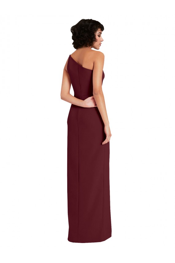 Sleek One Shoulder Long Formal Crepe Bridesmaid Dress / Prom Dress with Daring Slit