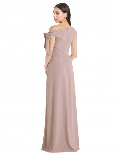 Off the Shoulder Tie Detail Maxi Formal Crepe Bridesmaid Dress / Prom Dress with Front Slit Canada