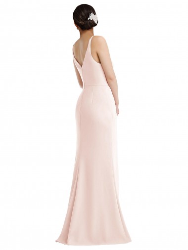 Skinny Strap Deep V-Neck Trumpet Formal Crepe Bridesmaid Dress / Prom Dress with Front Slit Canada