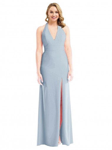 Shop Plunge Neck Halter Backless Trumpet Bridesmaid Dress / Prom Dress with Front Slit Canada