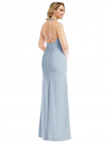 Plunge Neck Halter Backless Trumpet Bridesmaid Dress / Prom Dress with Front Slit Canada
