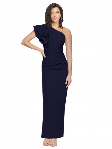 Shop Ruched Floor Length Long Formal Crepe Bridesmaid Dress / Prom Dress with Shoulder Ruffles Canada