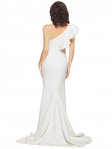 Ruched Long Sweep Train Crepe Bridesmaid Dress / Prom Dress with Shoulder Ruffles Canada