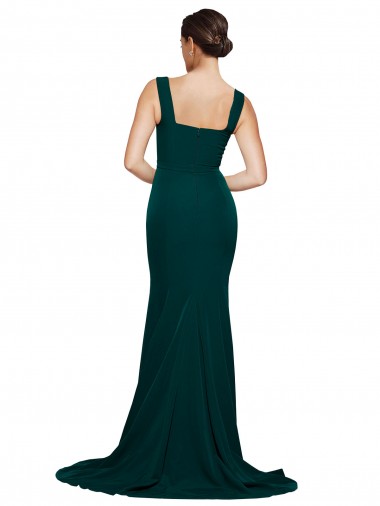 Fitted Square Neck Long Crepe Bridesmaid Dress / Prom Dress with Train and Side Split Canada