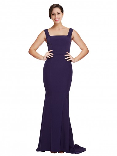 Shop Square Neck Long Sweep Train Crepe Bridesmaid Dress / Prom Dress with Thick Straps Canada