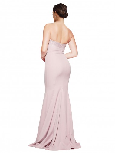 Straight Neck Long Strapless Formal Crepe Bridesmaid Dress / Prom Dress with Soft Tulle Overlay and Small Train Canada