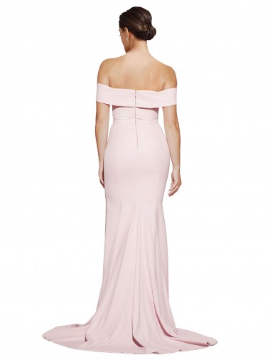 Off Shoulder Long Formal Crepe Bridesmaid Dress / Prom Dress with Straight Neckline and Side Split Canada