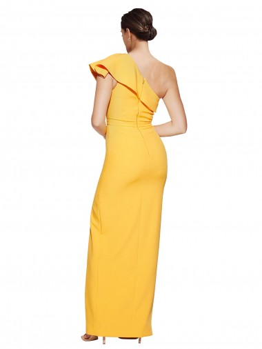 One Shoulder Floor Length Formal Crepe Bridesmaid Dress / Prom Dress with Thigh High Split Canada