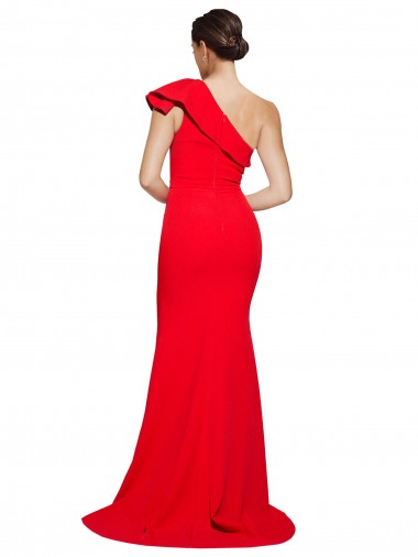 One Shoulder Long Sweep Train Crepe Bridesmaid Dress / Prom Dress with Thigh High Split Canada