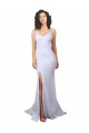 Simple Mermaid V-Neck Long Crepe Beach Wedding Dress with Right Slit Canada