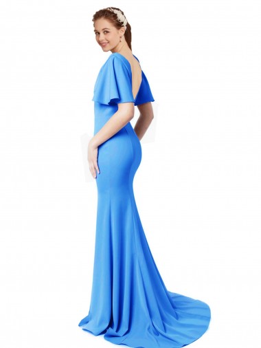 Short Sleeves Long V-Neck Crepe Bridesmaid Dress / Prom Dress with V-Back Canada