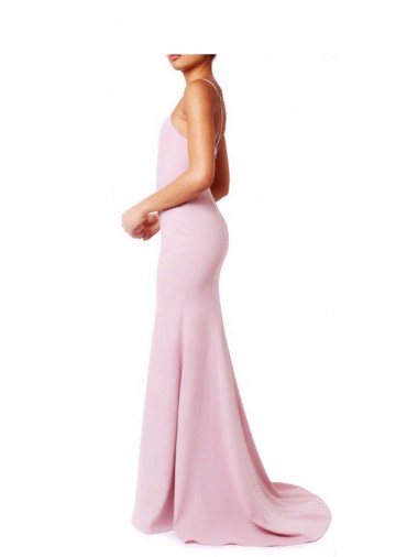 Square Neck Criss Cross Open Back Slim Crepe Bridesmaid Dress / Prom Dress with Spaghetti Straps Canada