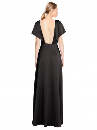 Cap Sleeves Open Back Long Formal Stretch Satin Bridesmaid Dress / Prom Dress Canada