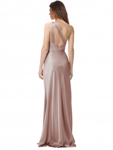 One Shoulder Black-Tie Floor Length Long Formal Stretch Satin Bridesmaid Dress / Prom Dress Canada