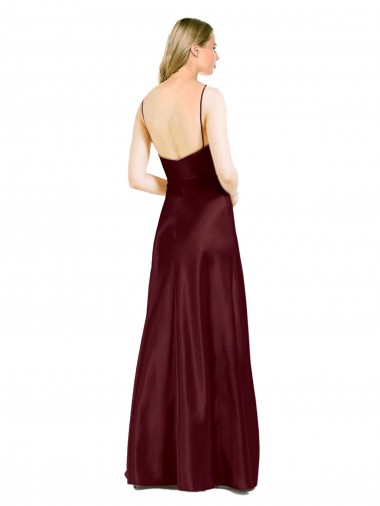 Sleek Spaghetti Straps V-Neck Formal Stretch Satin Bridesmaid Dress / Prom Dress with Center Front Slit Canada
