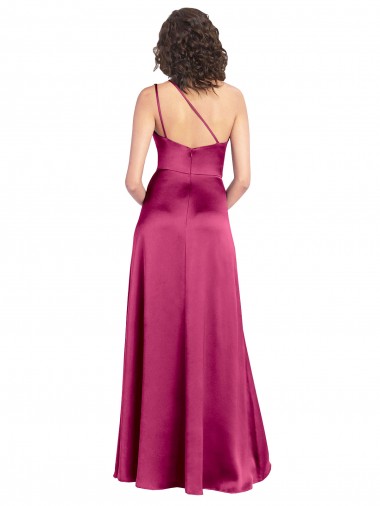 Sleek One Shoulder A-Line Long Formal Stretch Satin Bridesmaid Dress / Prom Dress with Spaghetti Straps Back Canada