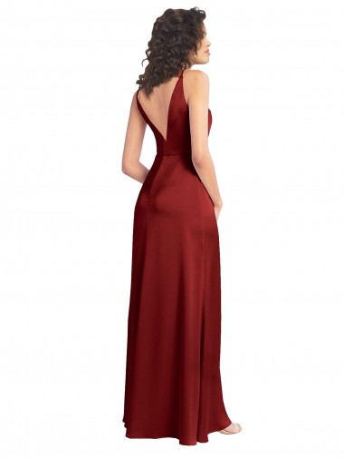 Faux Surplice Neckline Long Slim A-Line Formal Stretch Satin Bridesmaid Dress / Prom Dress Canada
