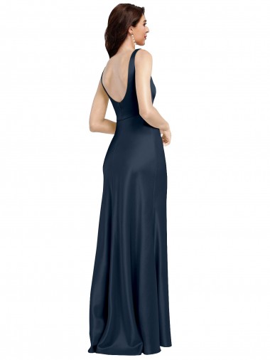 Square Neck A-Line Long Formal Stretch Satin Bridesmaid Dress / Prom Dress with Wide Straps Canada