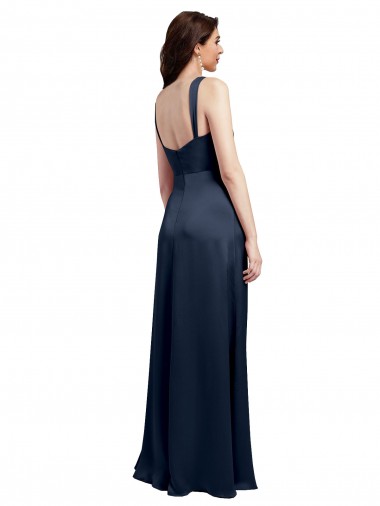 Cowl Neck Soft Long Formal Stretch Satin Bridesmaid Dress / Prom Dress with Side Slit and Pleated Straps Canada