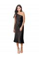 Sleek One Shoulder Midi Length Short Cocktail Formal Stretch Satin Slip Bridesmaid Dress / Prom Dress Canada