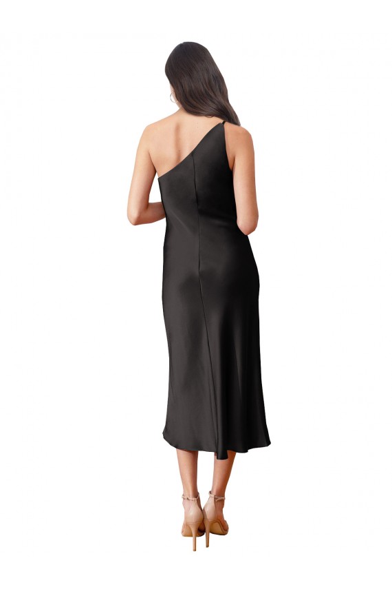 Sleek One Shoulder Midi Length Short Cocktail Formal Stretch Satin Slip Bridesmaid Dress / Prom Dress Canada