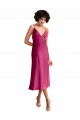 Midi Length V-Neck Short Formal Stretch Satin Bridesmaid Dress / Cocktail Prom Dress with Low Scoop Back Canada