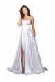 Simple A-Line Corset Style Pleated Long Stretch Satin Beach Wedding Dress with High Slit Canada